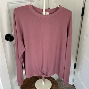 LOFT Mauve Tie-Front Long Sleeve Sweatshirt